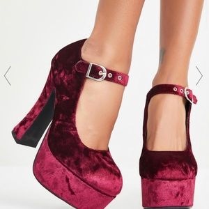 Dolls Kill crushed red velvet platform Mary Janes